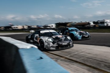 Two Dempsey Proton Racing Porsches battle at the 2019 1000 Miles of Sebring