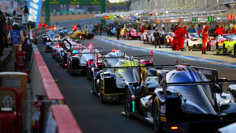 Le Mans Hypercar: cars waiting to leave the pits at Le Mans